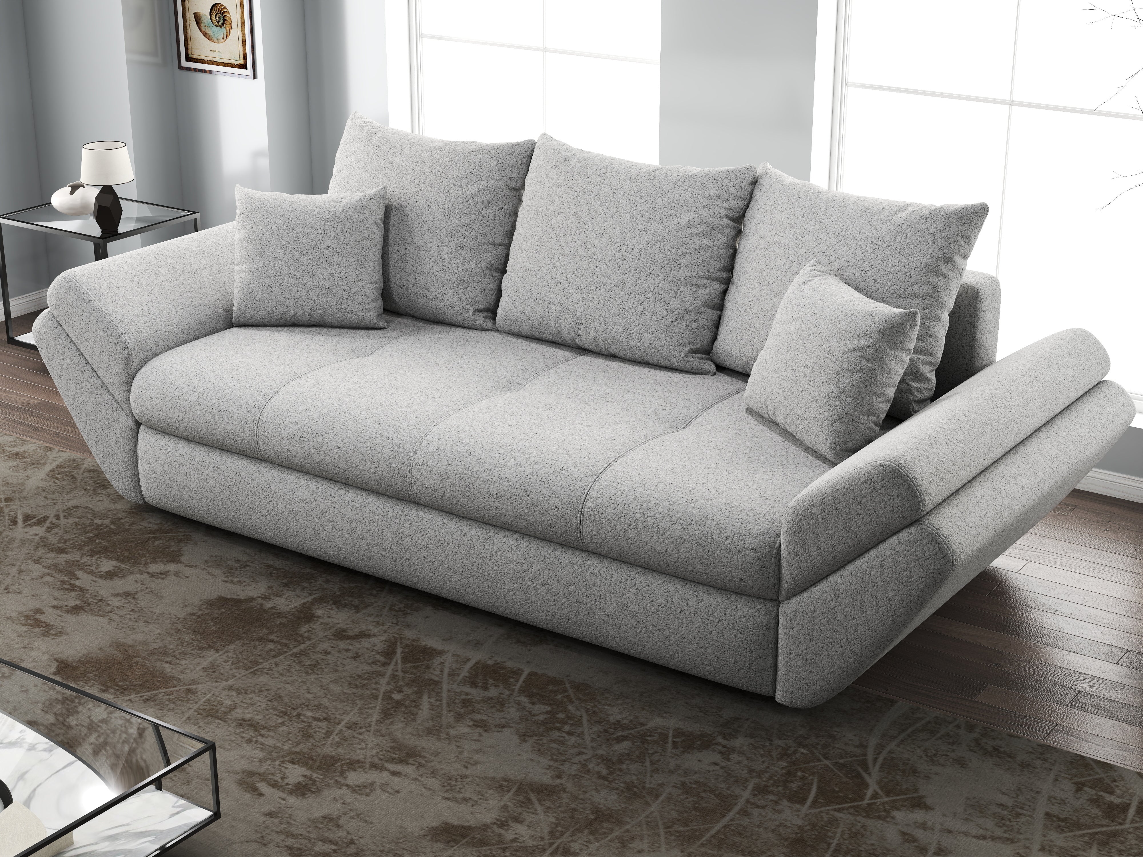 Canapea extensibilă dumonde cu ladă de depozitare si sezut confortabil din spuma HR, Loana Euphoria Dove 250x100 cm Fabrica