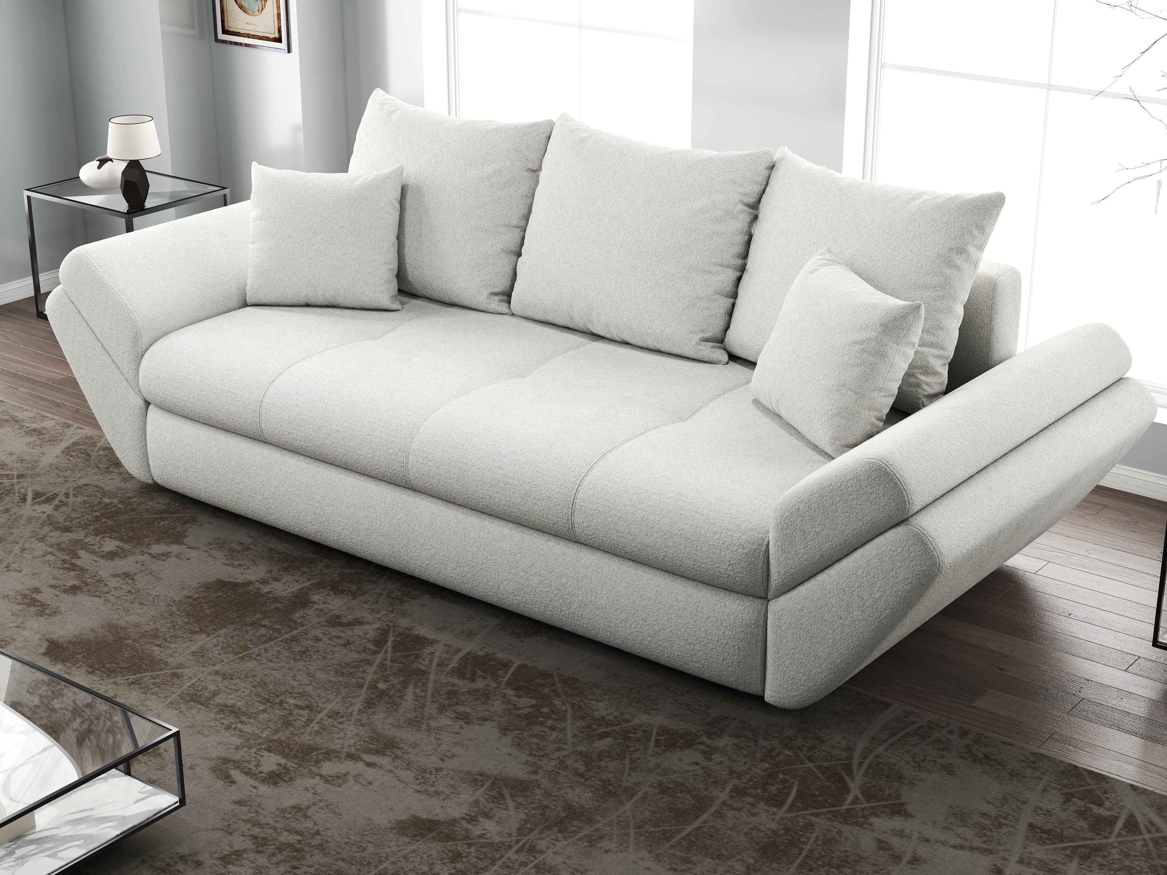 Canapea extensibilă dumonde cu ladă de depozitare si sezut confortabil din spuma HR, Loana Euphoria Ivory 250x100 cm Fabrica