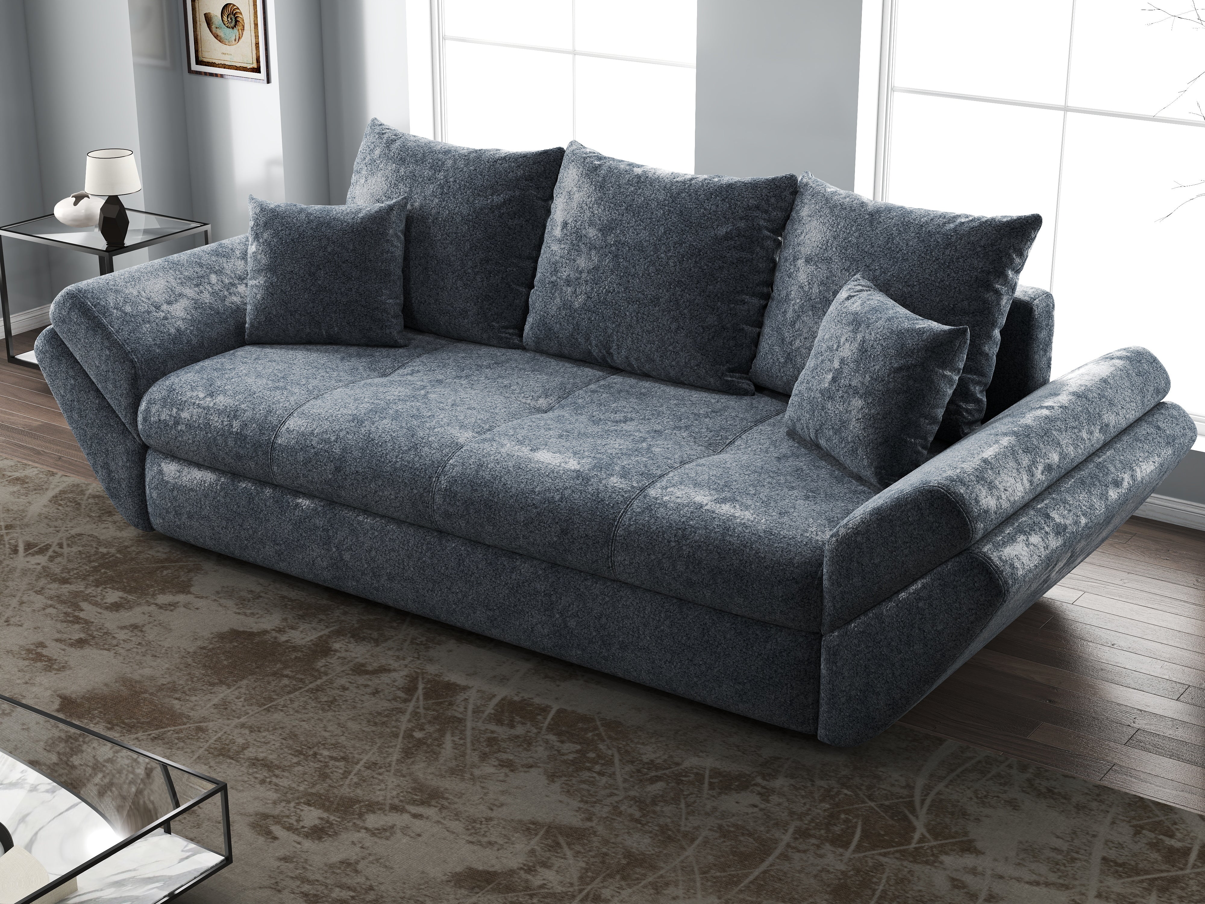 Canapea extensibilă dumonde cu ladă de depozitare si sezut confortabil din spuma HR, Loana Euphoria Grafit 250x100 cm Fabrica