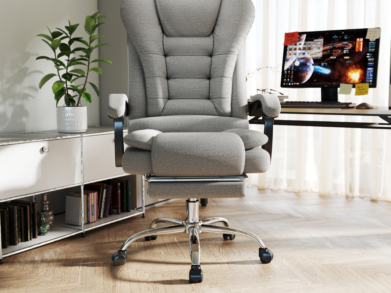 Scaun directorial Dumonde FURY, cotiere 3D, mecanism multifuncționa, suport picioare, stofa gri