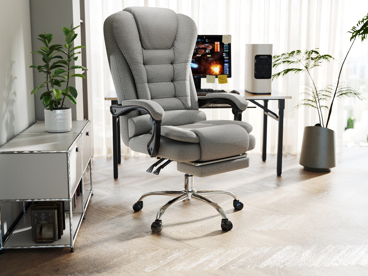 Scaun directorial Dumonde FURY, cotiere 3D, mecanism multifuncționa, suport picioare, stofa gri