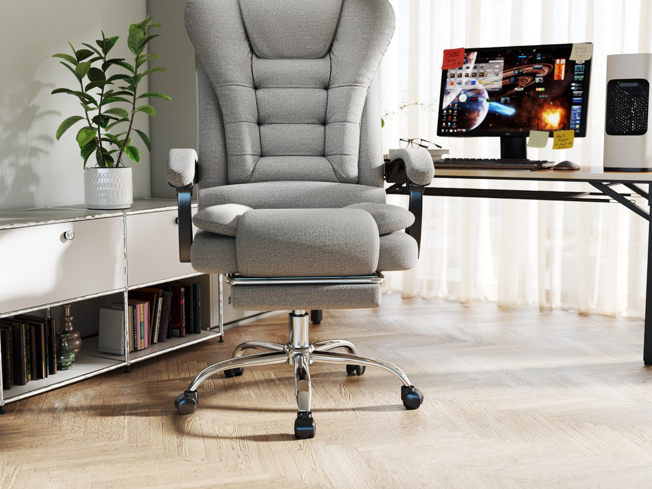 Scaun directorial Dumonde FURY, cotiere 3D, mecanism multifuncționa, suport picioare, stofa gri