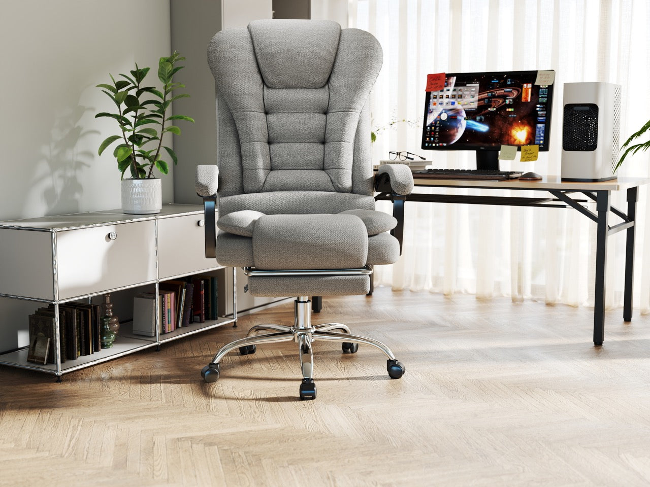 Scaun directorial Dumonde FURY, cotiere 3D, mecanism multifuncționa, suport picioare, stofa gri