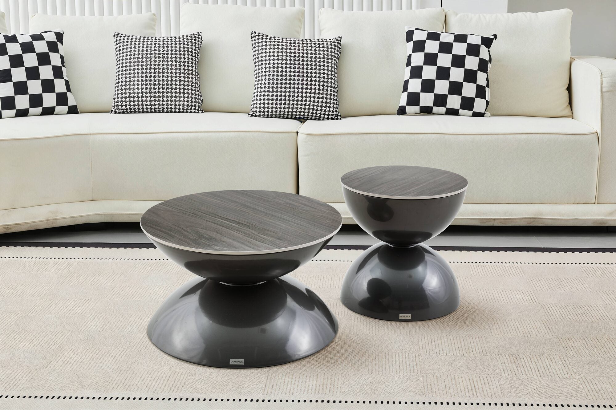 Set 2 mese dumonde cu picioare metalice si blat ceramic si blat lemn Onyx 70x70 cm