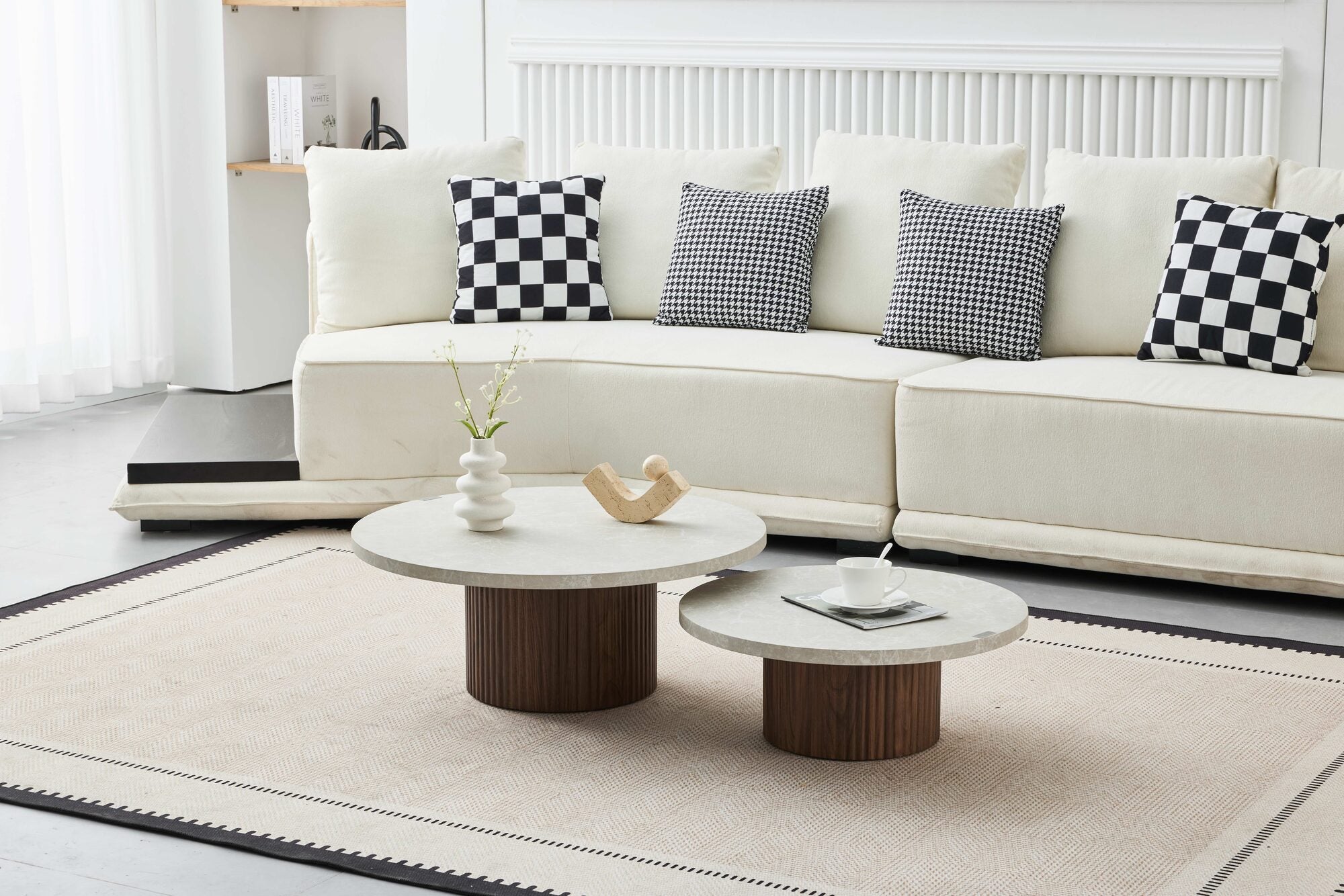 Set 2 mese dumonde picioare metalice si blat ceramic si blat MDF Nexo 60x60 cm