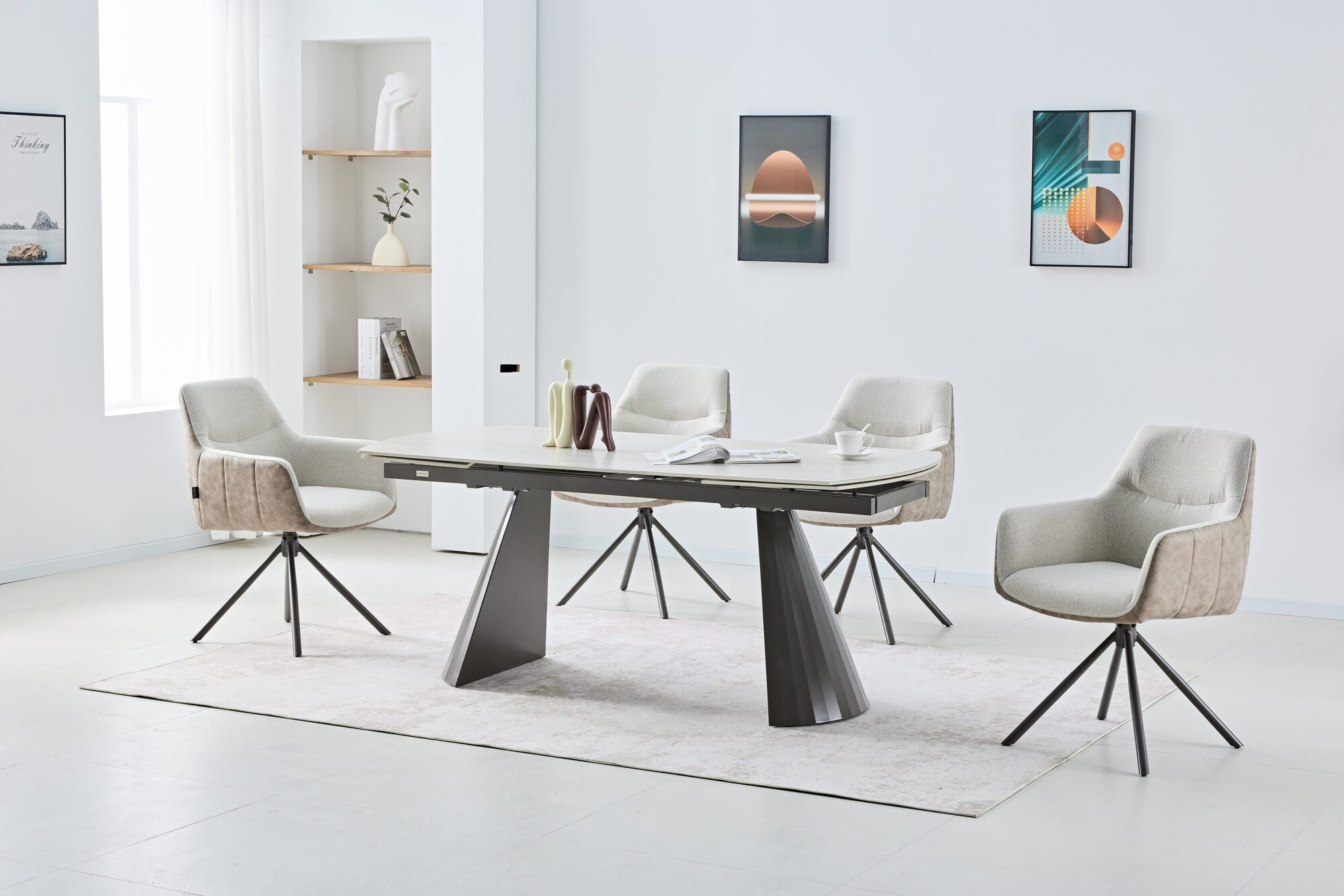 Set masa extensibila dumonde Oslo 180-260x90 cm + 6 scaune Noble 59x65 cm