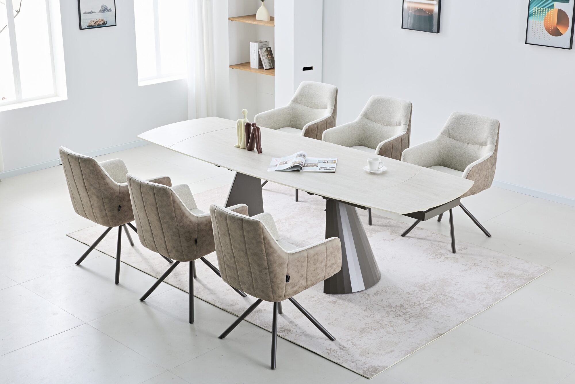 Masa extensibila dumonde cu picioare metalice si blat ceramic si blat ceramic Oslo 180-260x90 cm