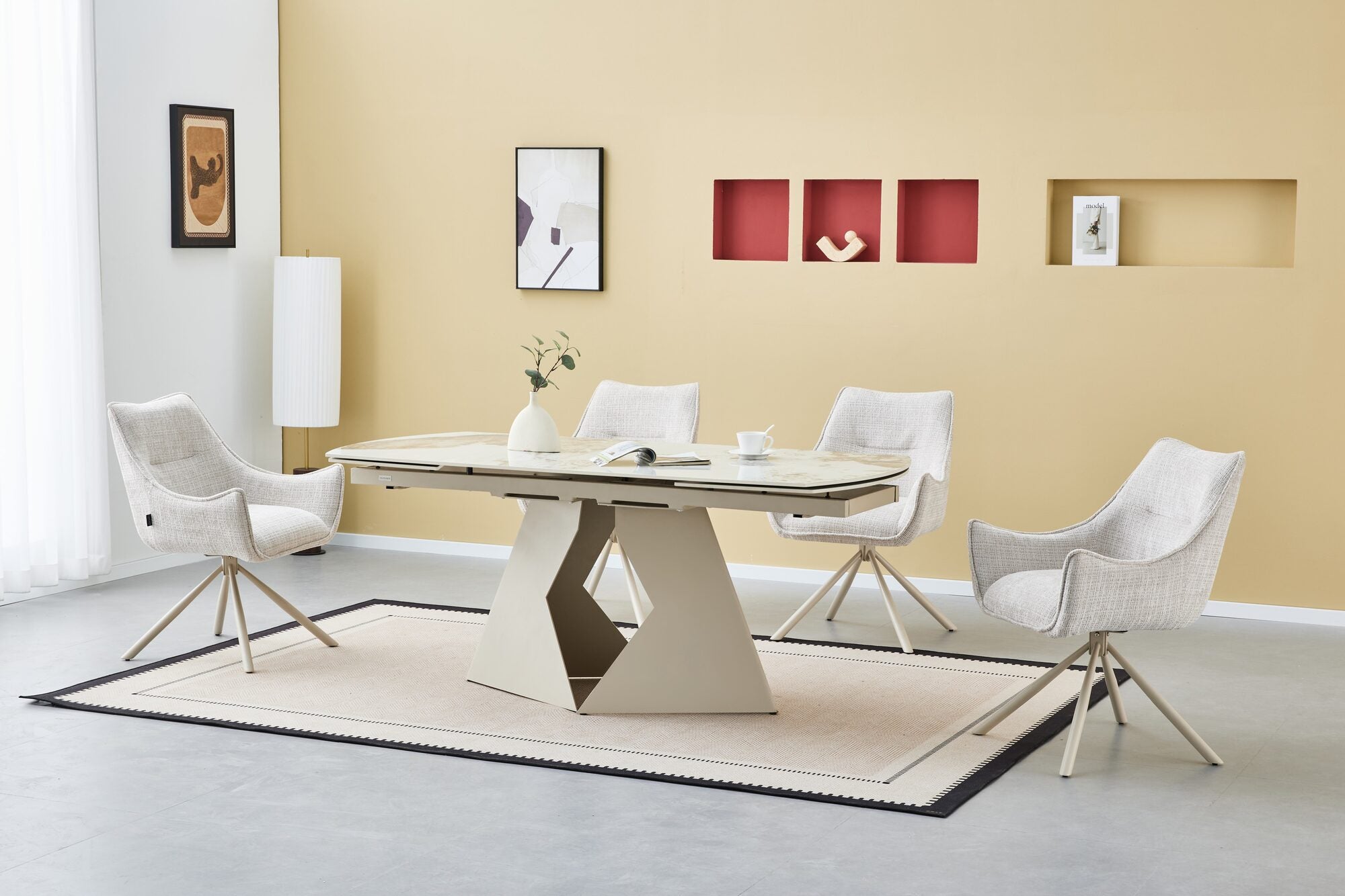 Masa extensibila dumonde cu picioare metalice si blat ceramic Brass 180-260x90 cm