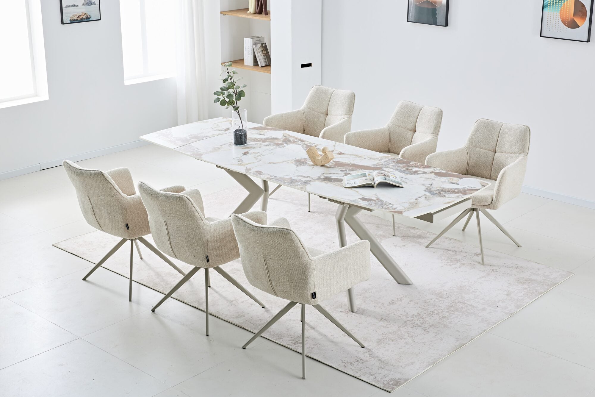 Masa extensibila dumonde cu picioare metalice si blat ceramic Solis 160-240x90 cm