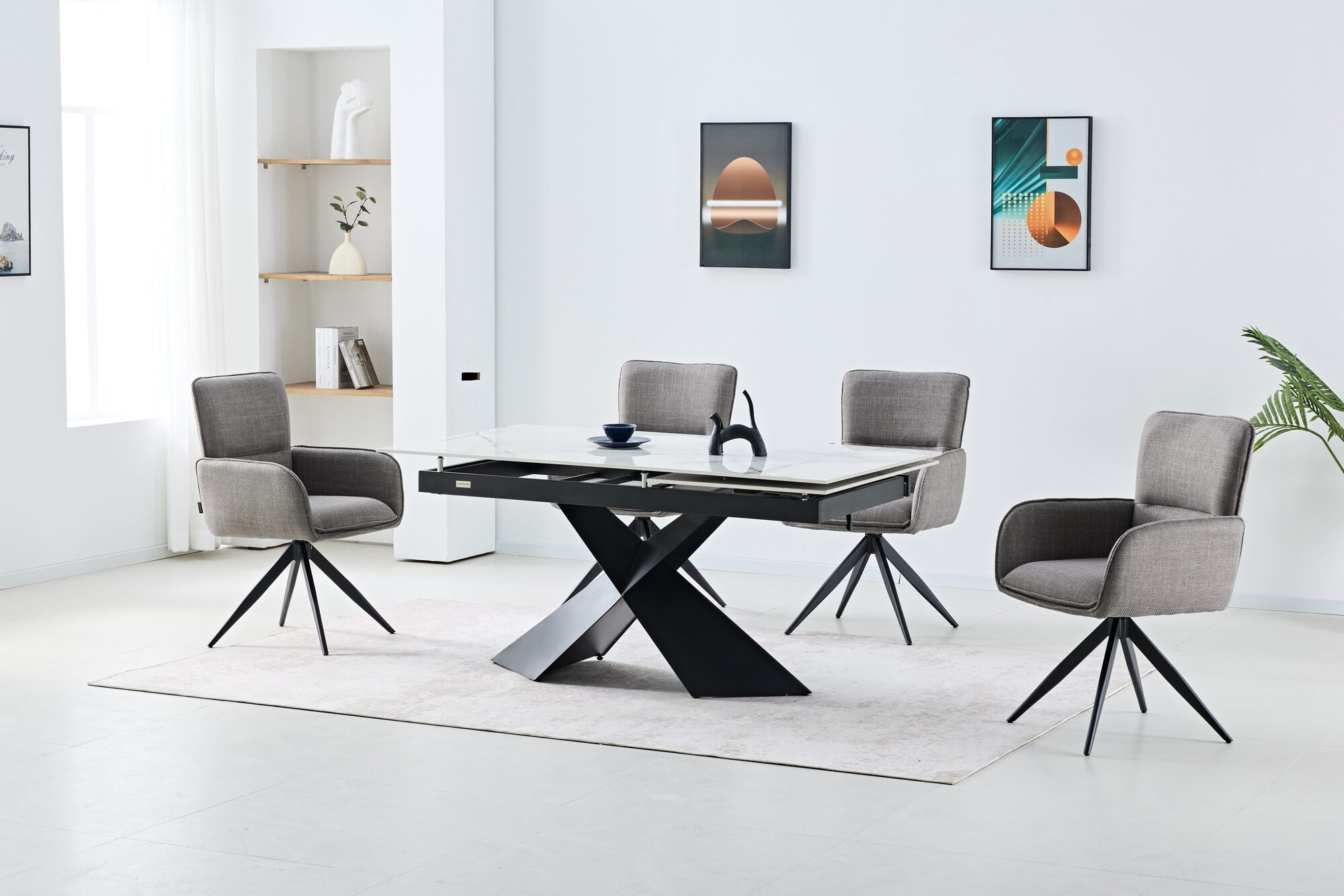 Set masa extensibila dumonde Noema 160-220x90 cm + 6 scaune Flow 59x64 cm