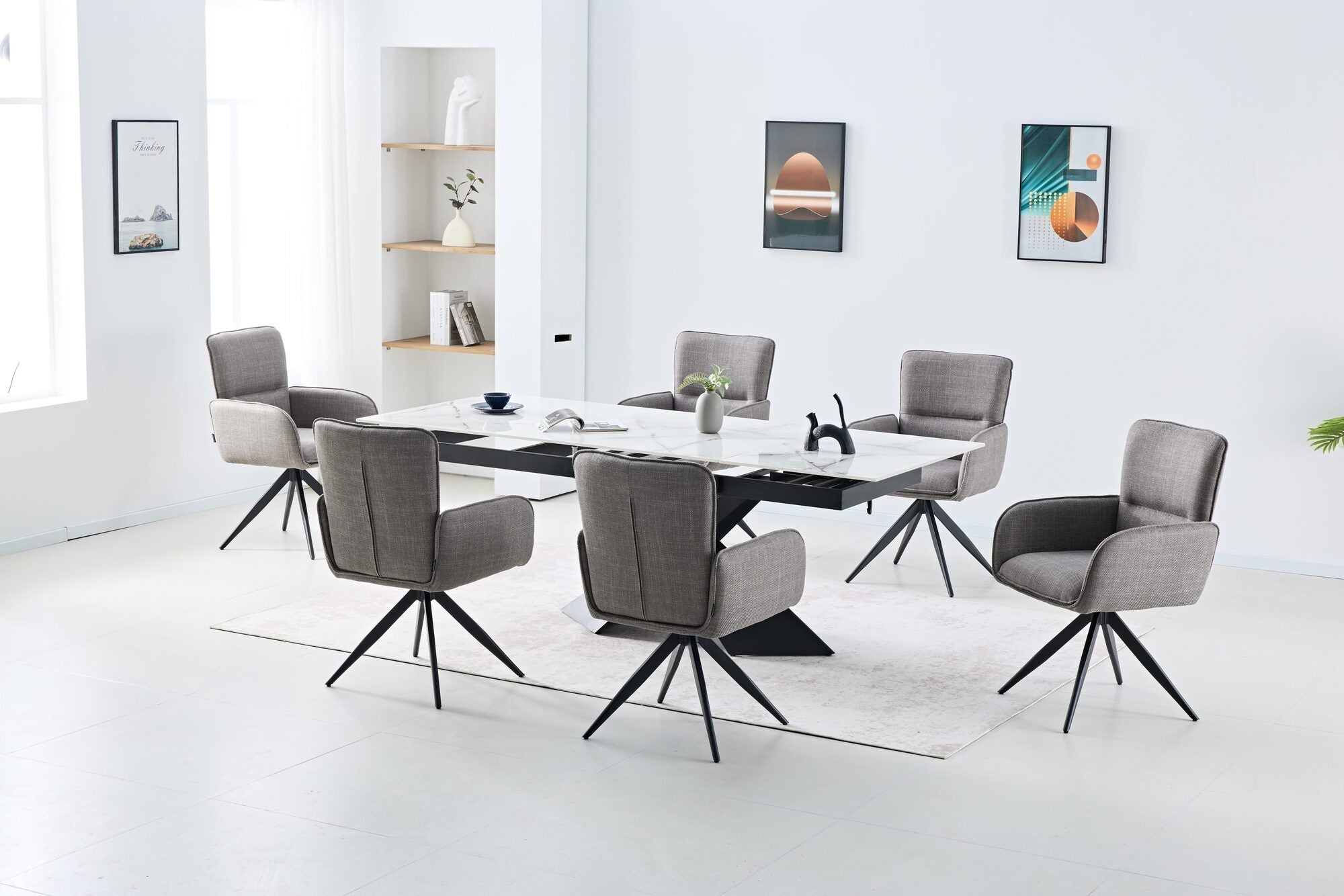 Set masa extensibila dumonde Noema 160-220x90 cm + 6 scaune Flow 59x64 cm