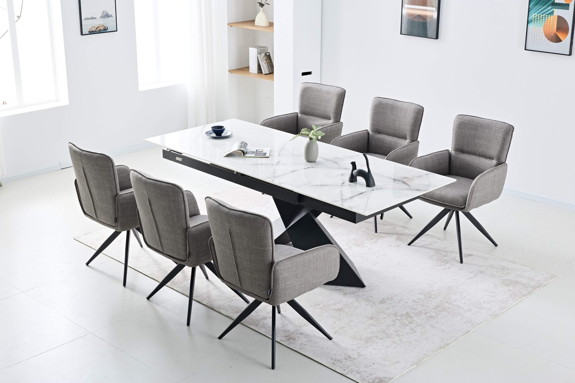 Masa extensibila dumonde picioare metalice si blat ceramic si blat ceramic Noema 160-220x90 cm