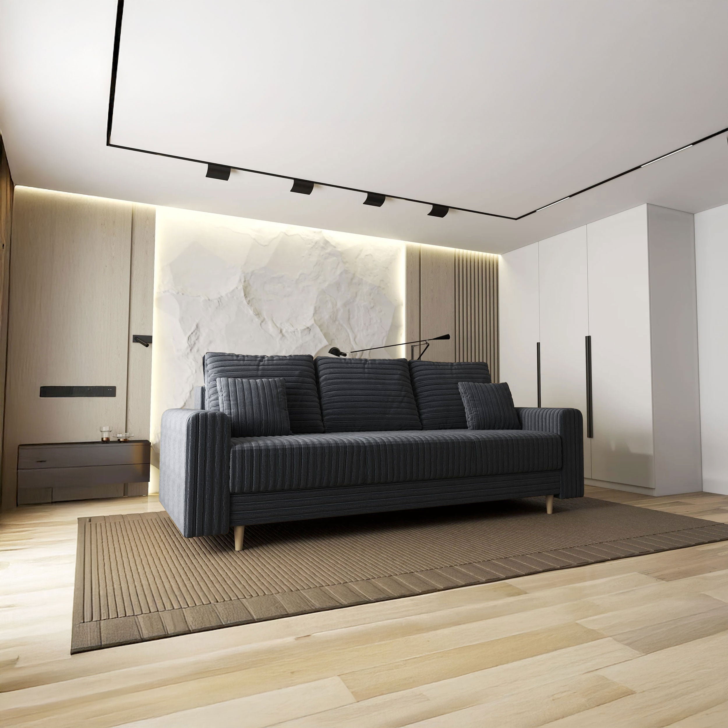 Canapea extensibilă dumonde cu ladă de depozitare si sezut confortabil din spuma HR, Kronos Ambience Gri 210x100 cm fabrica