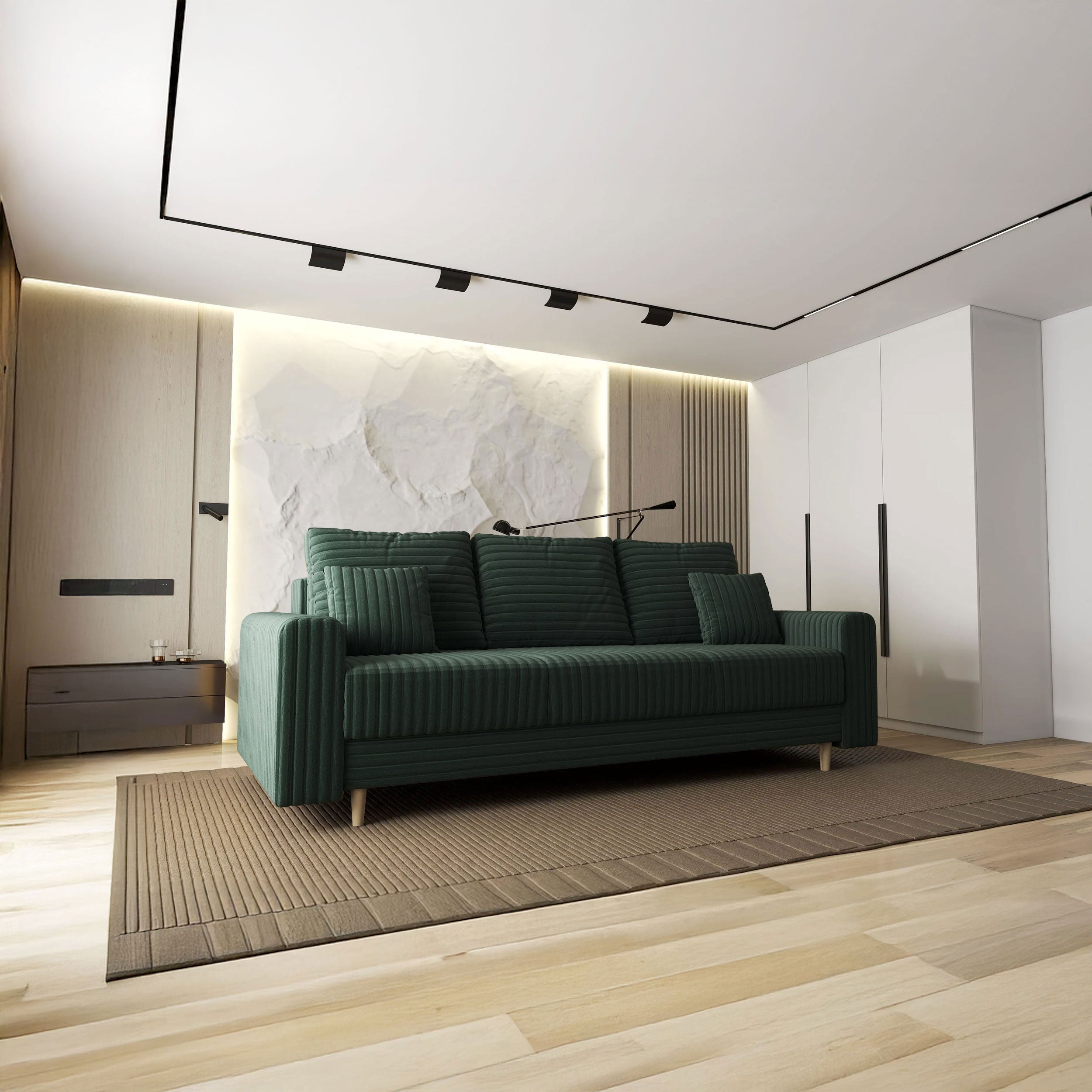 Canapea extensibilă dumonde cu ladă de depozitare si sezut confortabil din spuma HR, Kronos Ambience Verde 210x100 cm fabrica