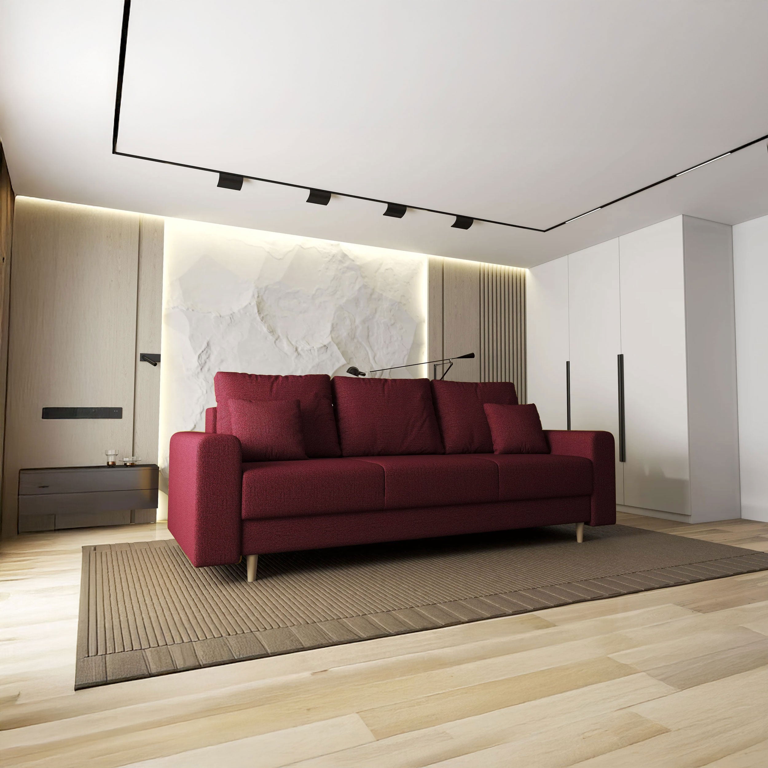 Canapea extensibilă dumonde cu ladă de depozitare si sezut confortabil din spuma HR, Kronos Enjoy Rosu 210x100 cm fabrica