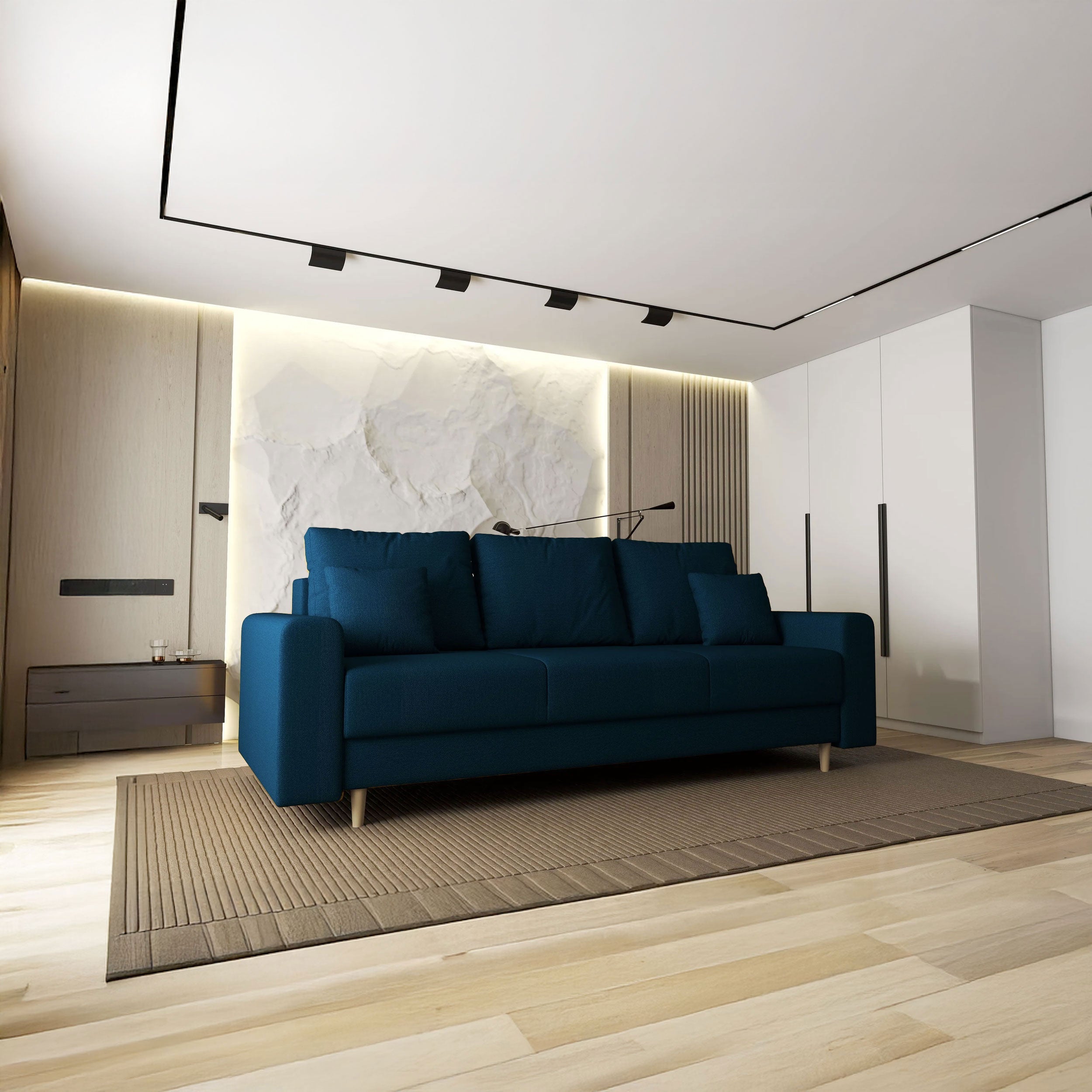 Canapea extensibilă dumonde cu ladă de depozitare si sezut confortabil din spuma HR, Kronos Enjoy Petrol 210x100 cm fabrica