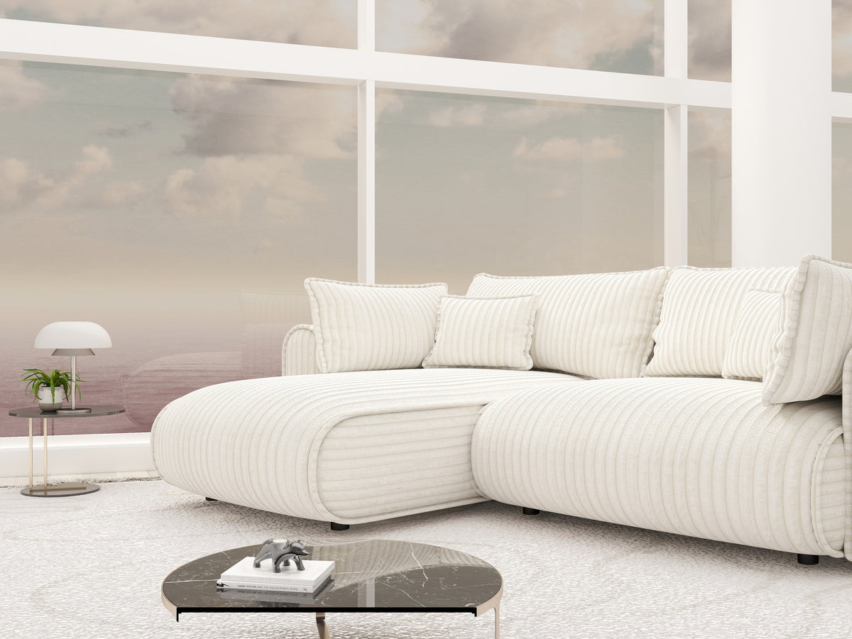 Colțar extensibil dumonde cu ladă de depozitare Monaco L Tilia Crem 270x190 cm