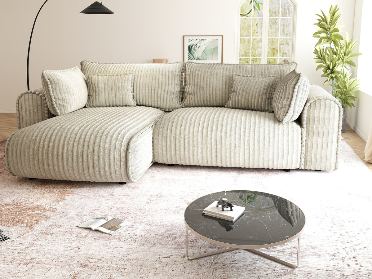 Colțar extensibil dumonde cu ladă de depozitare Monaco L Tilia Bej 270x190 cm