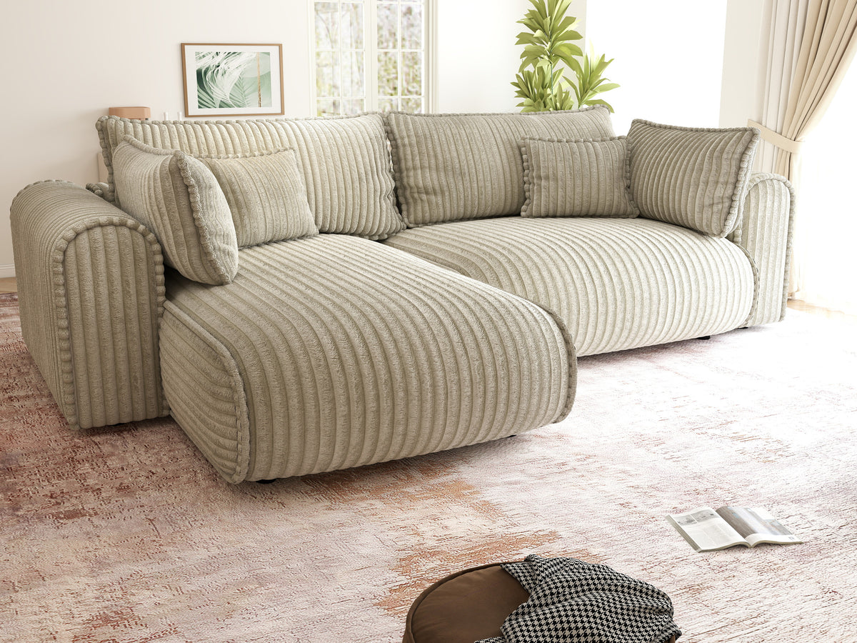 Colțar extensibil dumonde cu ladă de depozitare Monaco L Tilia Bej 270x190 cm