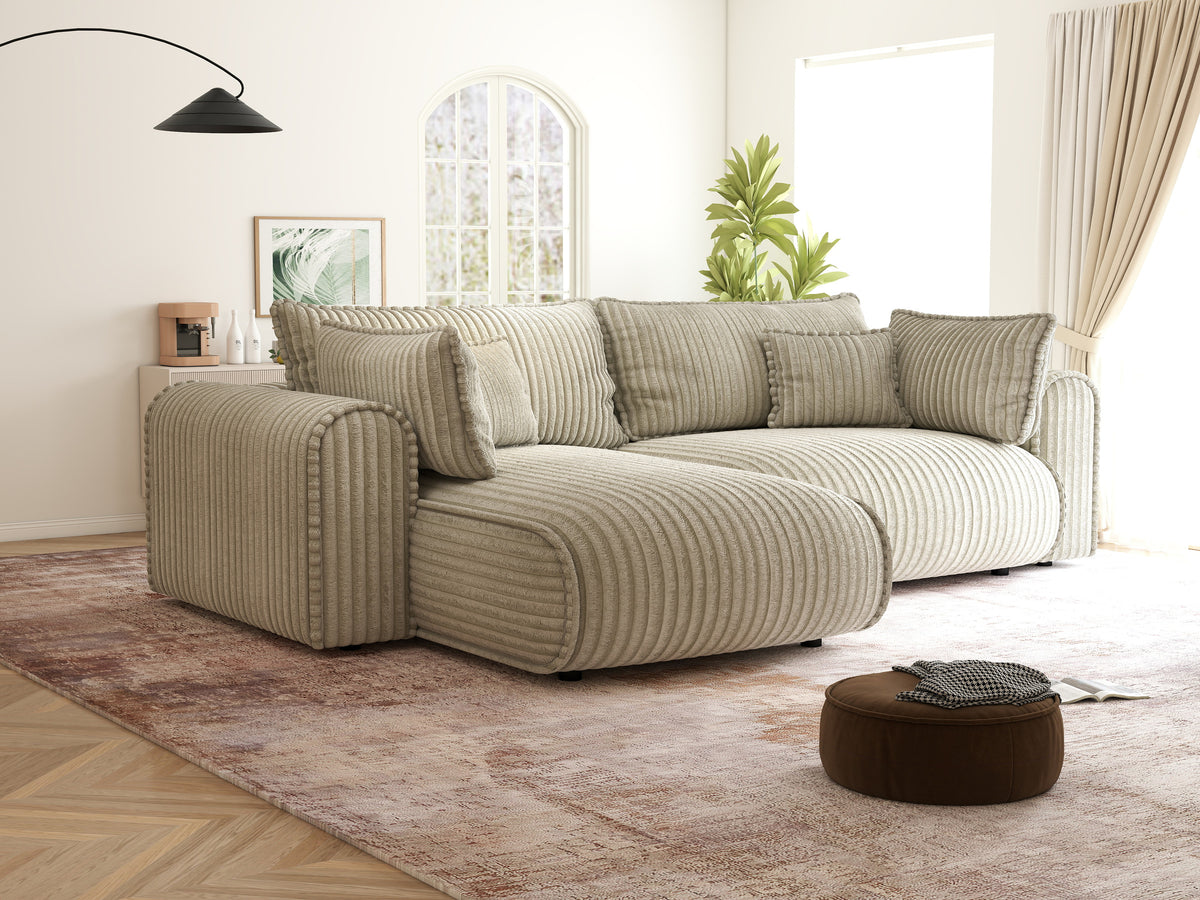 Colțar extensibil dumonde cu ladă de depozitare Monaco L Tilia Bej 270x190 cm