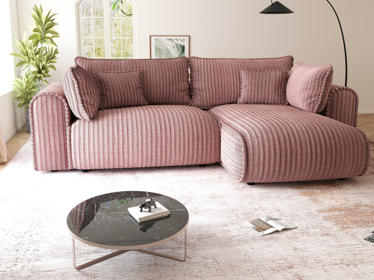 Colțar extensibil dumonde cu ladă de depozitare Monaco L Tilia Roz II 270x100 cm