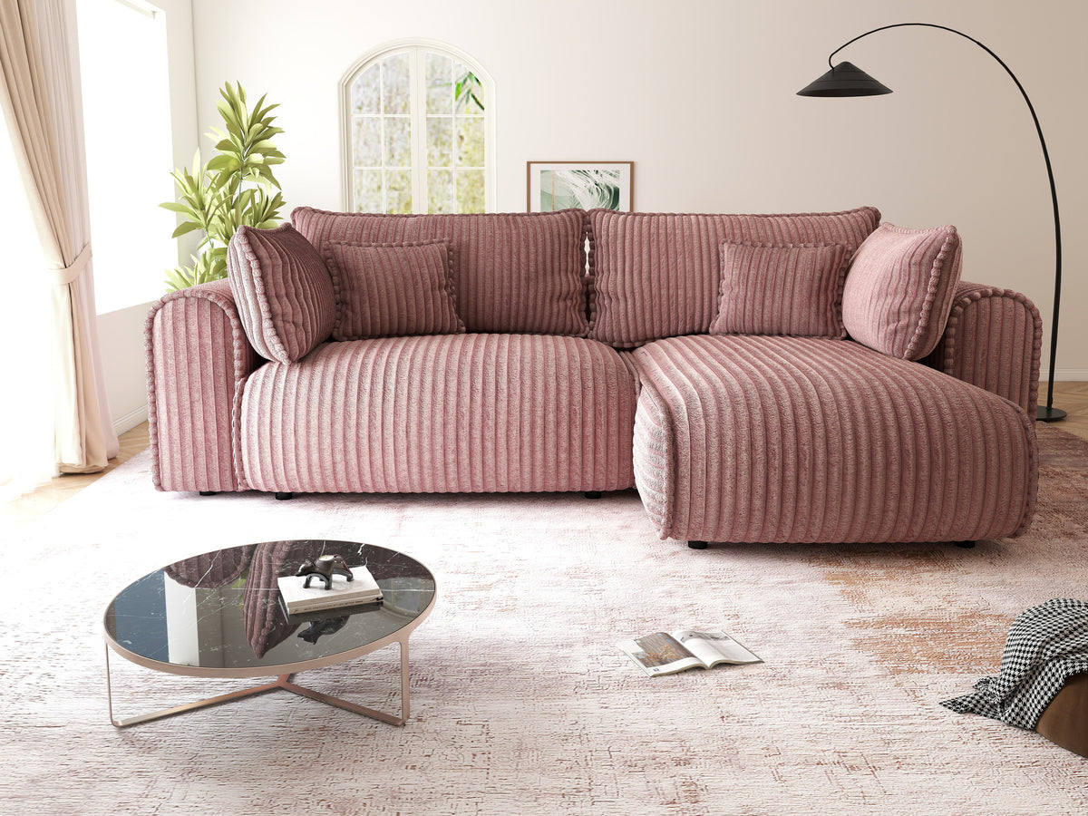 Colțar extensibil dumonde cu ladă de depozitare Monaco L Tilia Roz II 270x100 cm