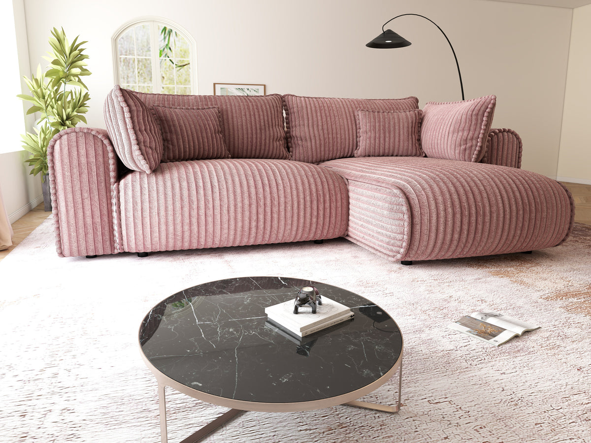 Colțar extensibil dumonde cu ladă de depozitare Monaco L Tilia Roz II 270x100 cm