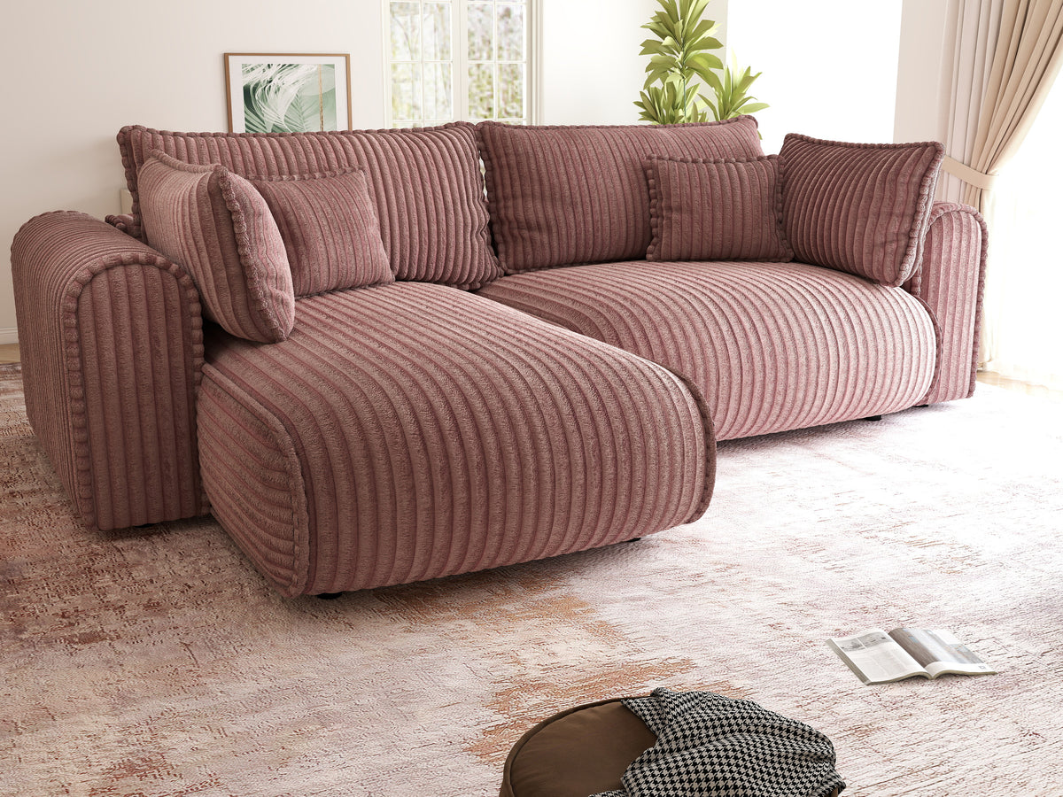 Colțar extensibil dumonde cu ladă de depozitare Monaco L Tilia Roz 270x100 cm