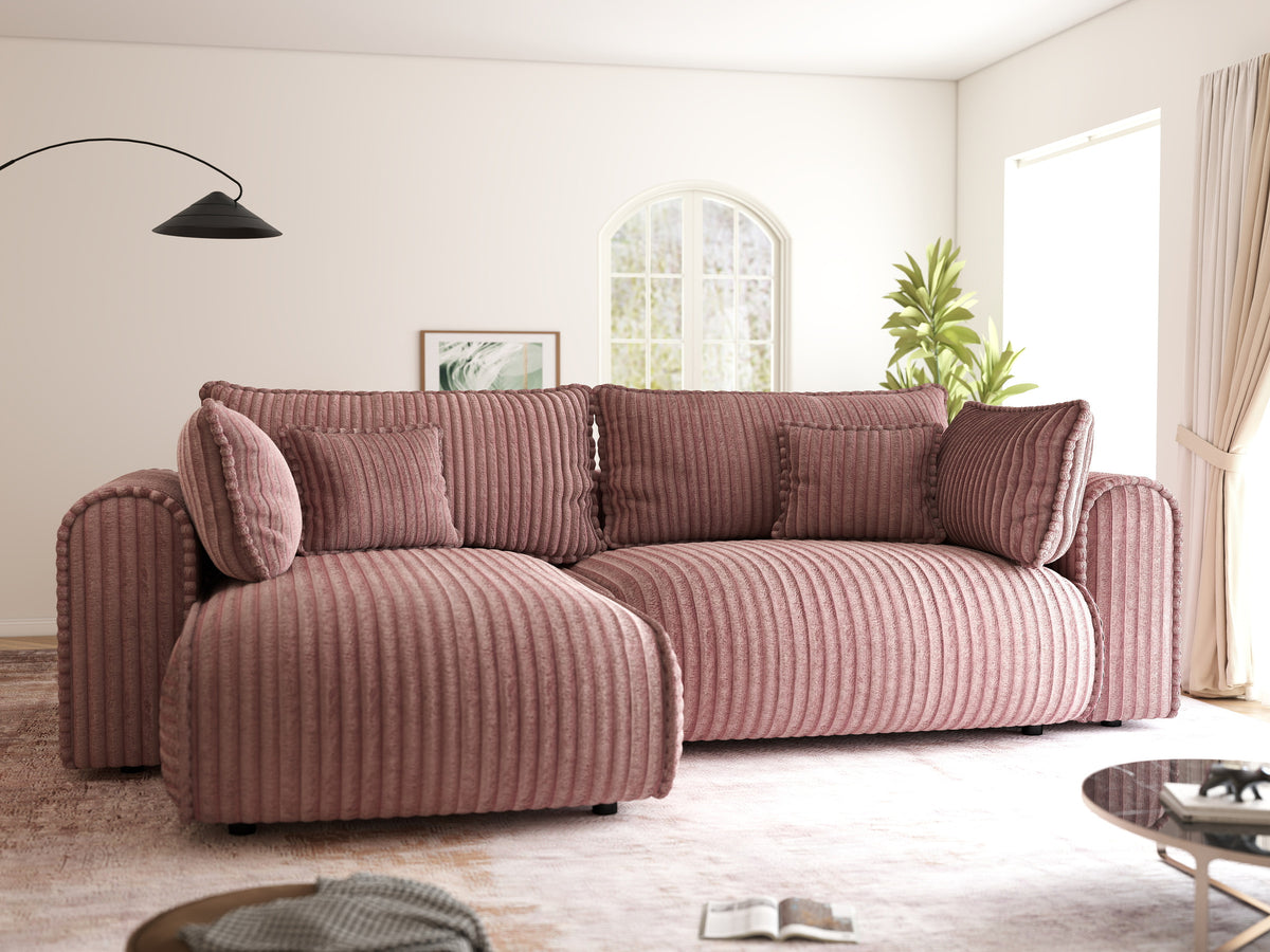 Colțar extensibil dumonde cu ladă de depozitare Monaco L Tilia Roz 270x100 cm