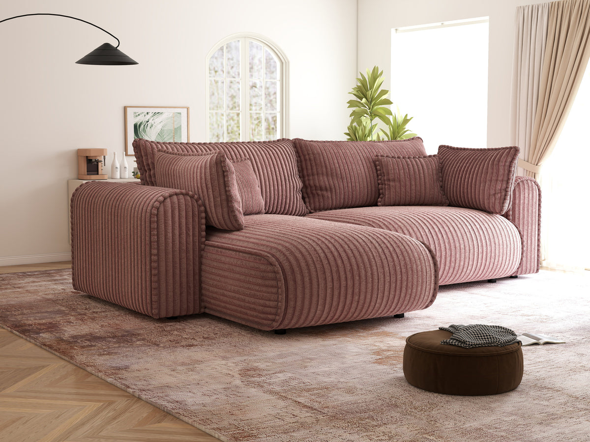 Colțar extensibil dumonde cu ladă de depozitare Monaco L Tilia Roz 270x100 cm