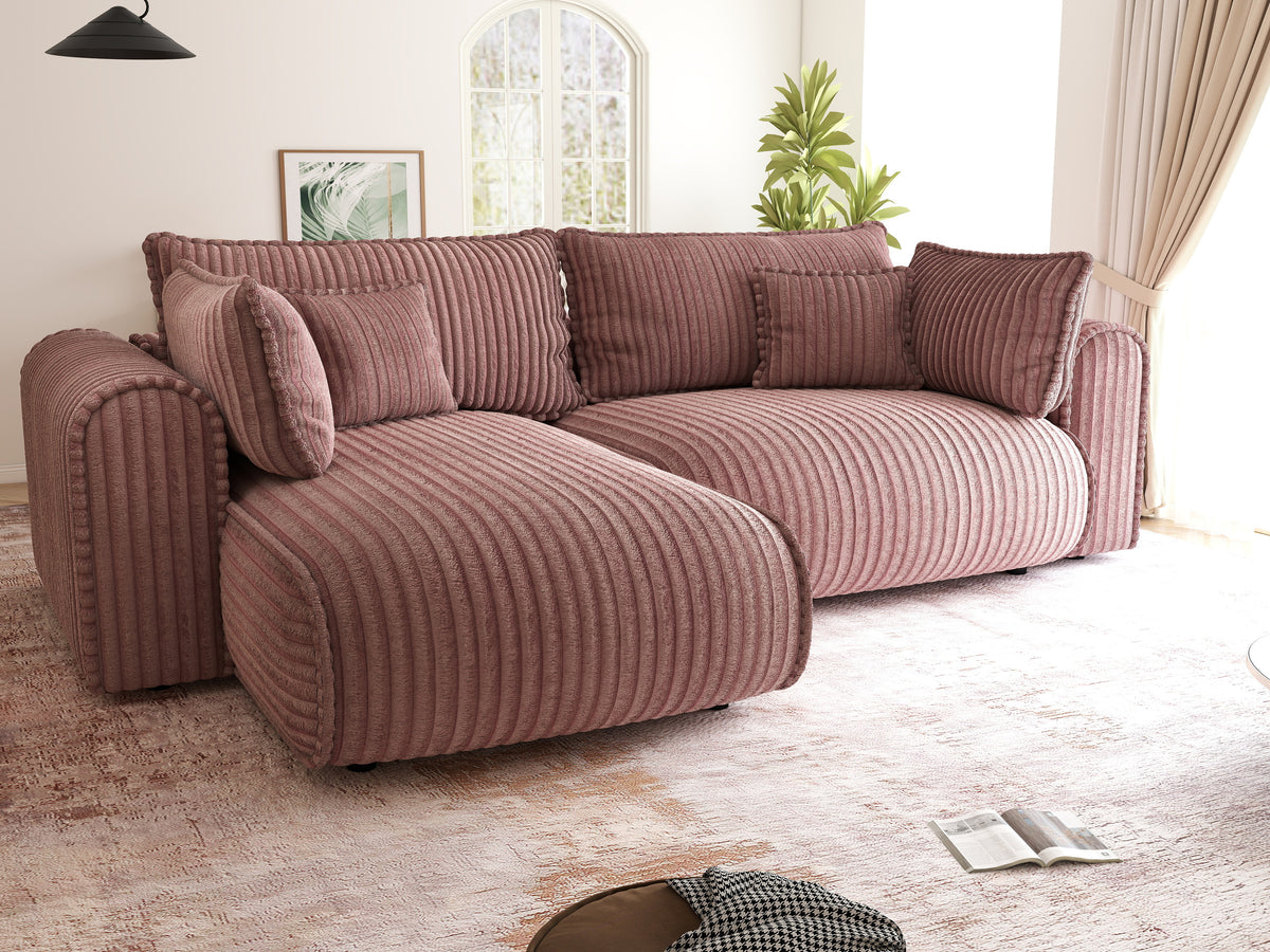 Colțar extensibil dumonde cu ladă de depozitare Monaco L Tilia Roz 270x100 cm