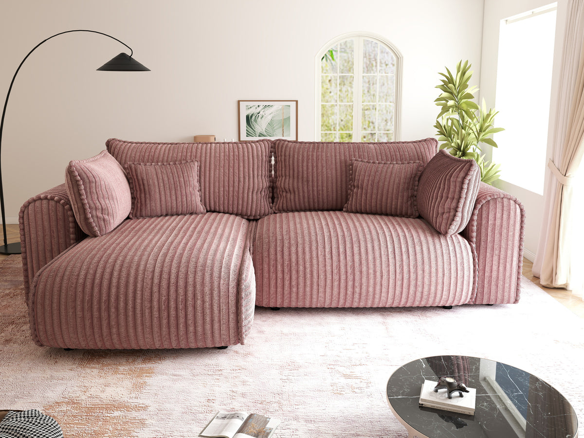 Colțar extensibil dumonde cu ladă de depozitare Monaco L Tilia Roz 270x100 cm