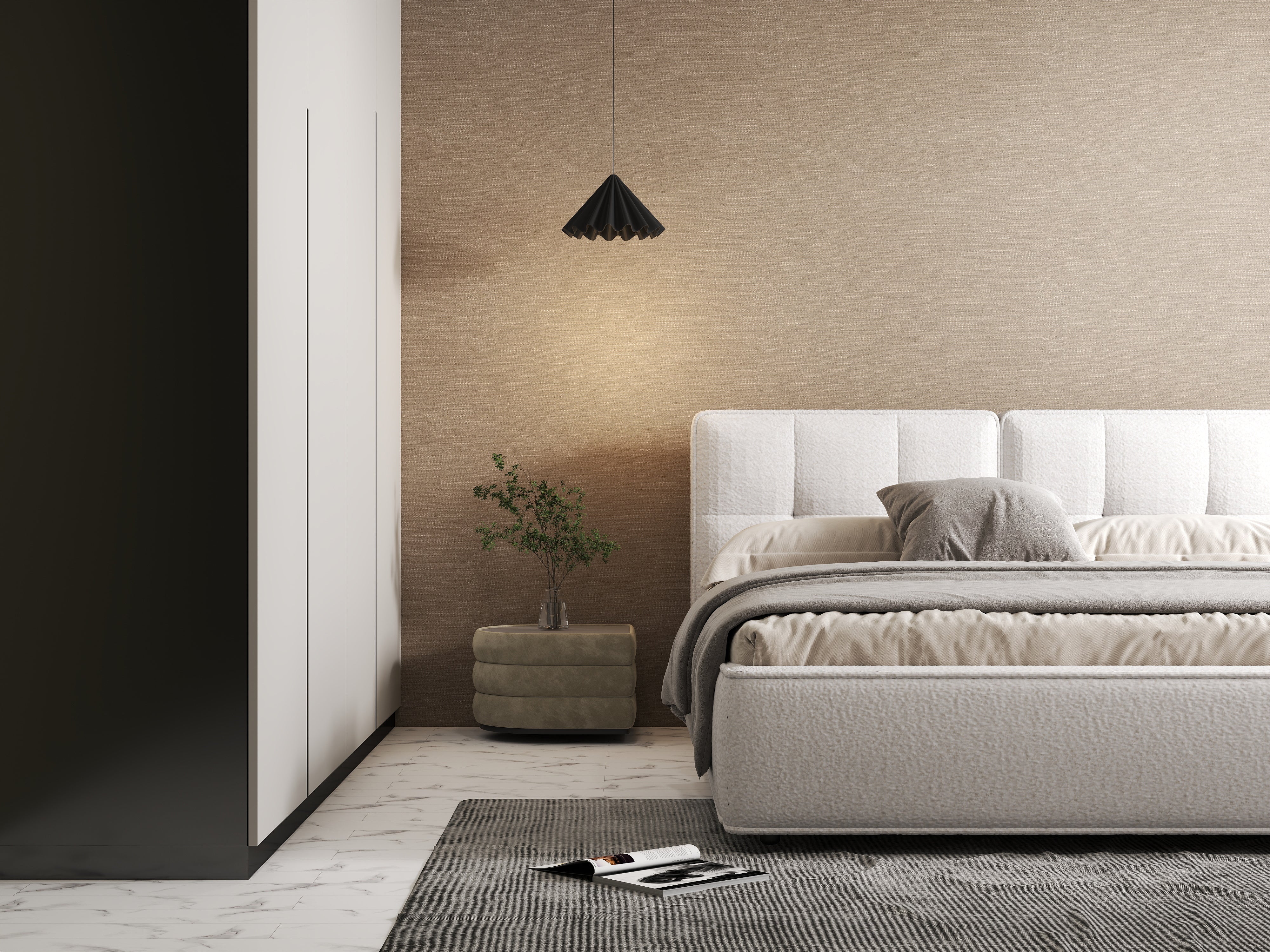 Pat dormitor dumonde, tapitat alb Madrid 180x200 cm, somiera rabatabila inclusa, spatiu depozitare WLS