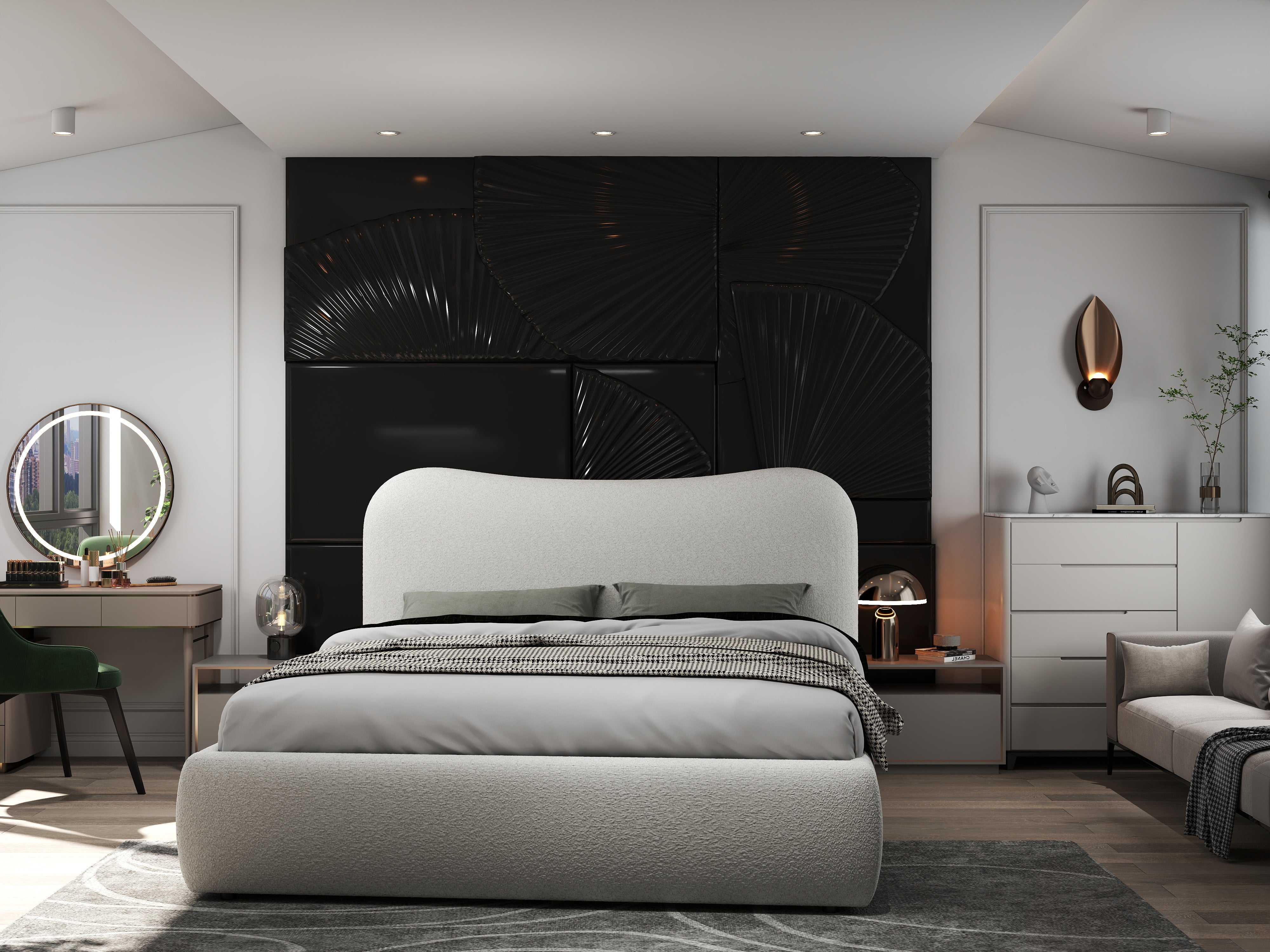 Pat dormitor dumonde, tapitat alb, Matias 160x200 cm, somiera rabatabila inclusa, spatiu depozitare WLS