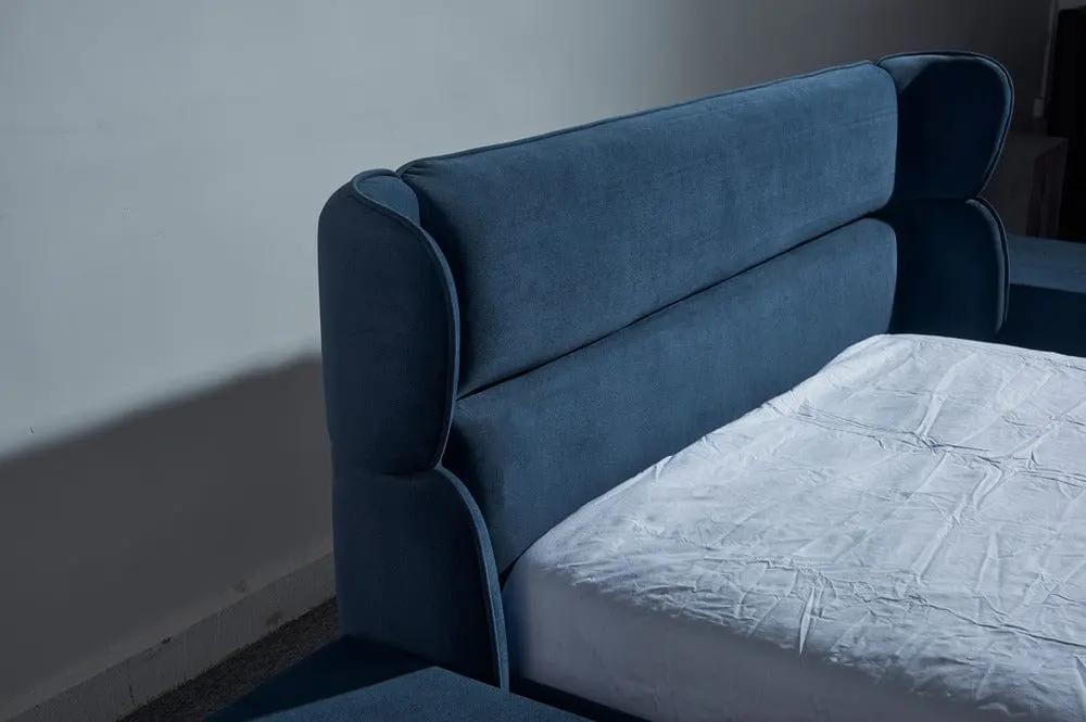 Pat dormitor dumonde, tapitat albastru, Sierra 160x200 cm, somiera inclusa CRNB