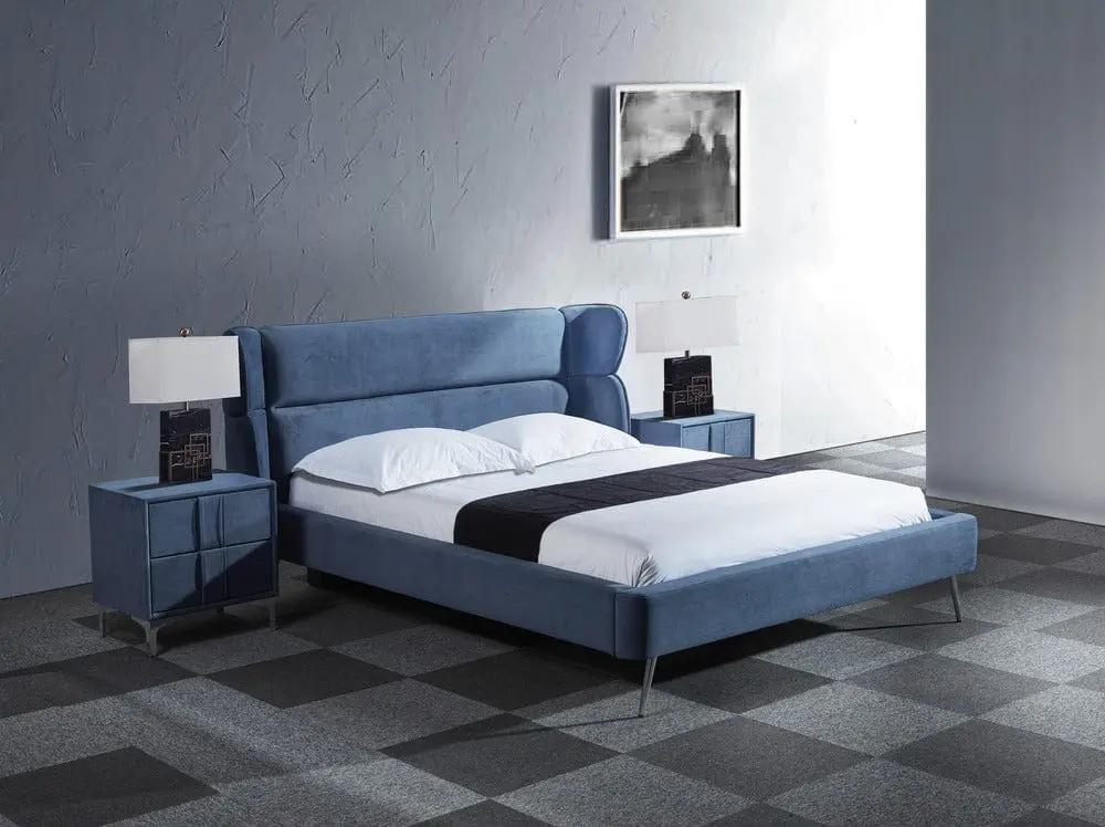 Pat dormitor dumonde, tapitat albastru, Sierra 180x200 cm, somiera inclusa CRNB