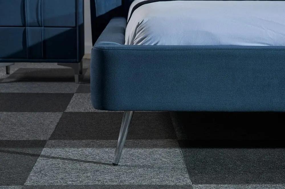 Pat dormitor dumonde, tapitat albastru, Sierra 180x200 cm, somiera inclusa CRNB