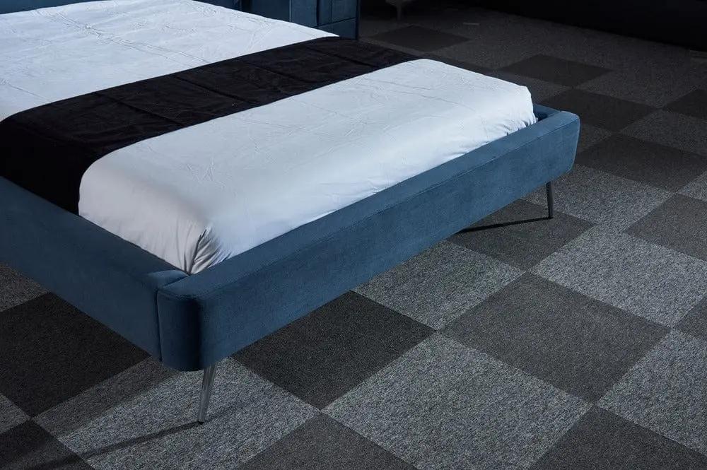 Pat dormitor dumonde, tapitat albastru, Sierra 180x200 cm, somiera inclusa CRNB