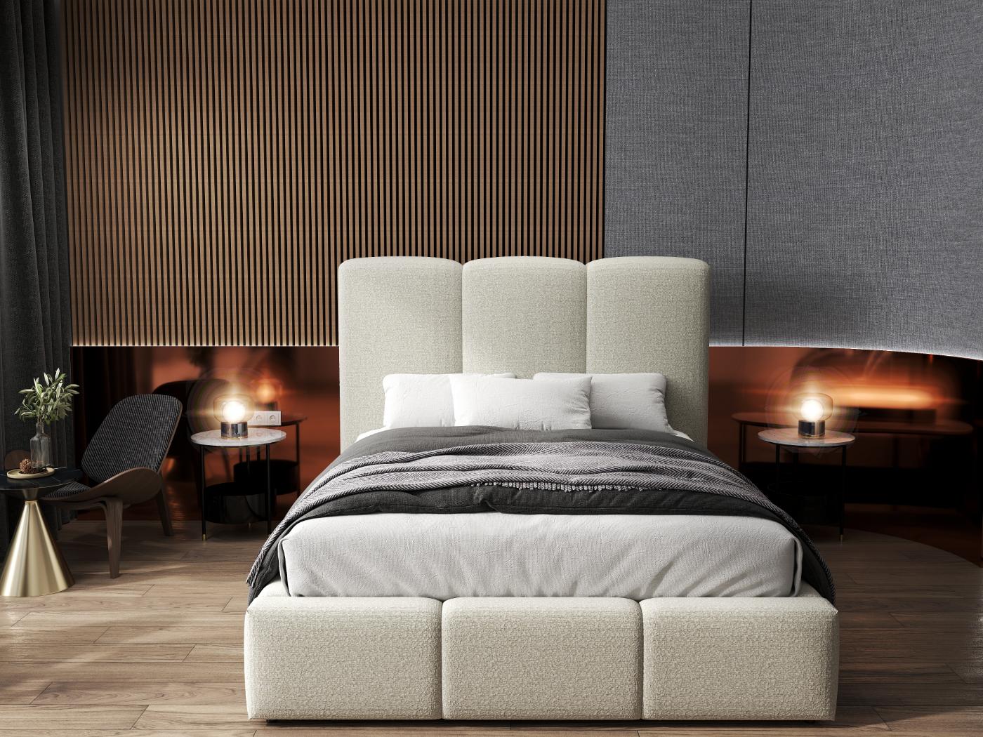 Pat dormitor dumonde, tapitat bej, Dinasty 160x200 cm, somiera rabatabila inclusa, spatiu depozitare WLS