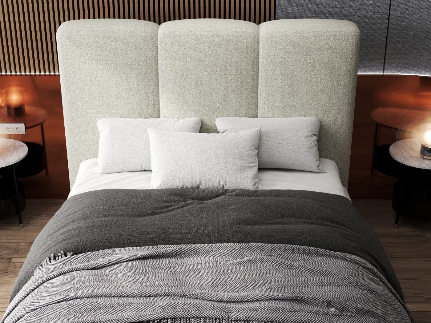 Pat dormitor dumonde, tapitat bej, Dinasty 160x200 cm, somiera rabatabila inclusa, spatiu depozitare WLS