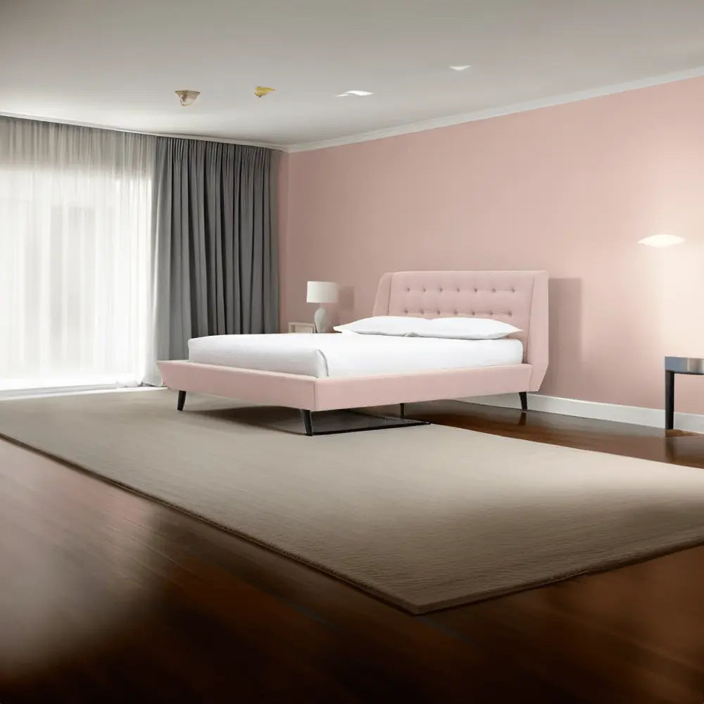 Pat dormitor dumonde, tapitat roz, Tokyo 160x200 cm, somiera inclusa CRNB