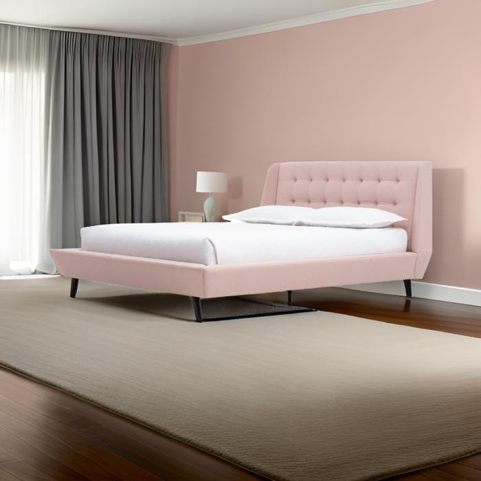 Pat dormitor dumonde, tapitat Roz, Tokyo 180x200 cm, somiera inclusa CRNB