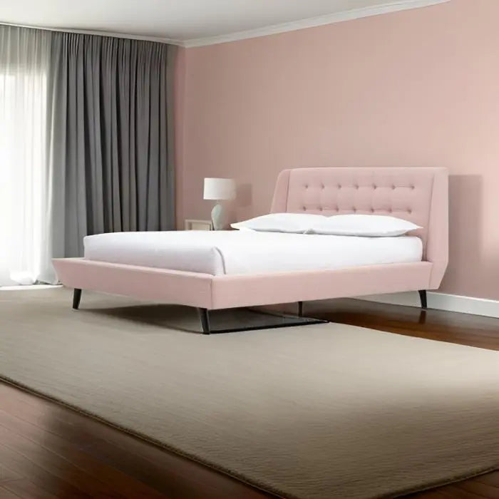 Pat dormitor dumonde, tapitat Roz, Tokyo 180x200 cm, somiera inclusa CRNB