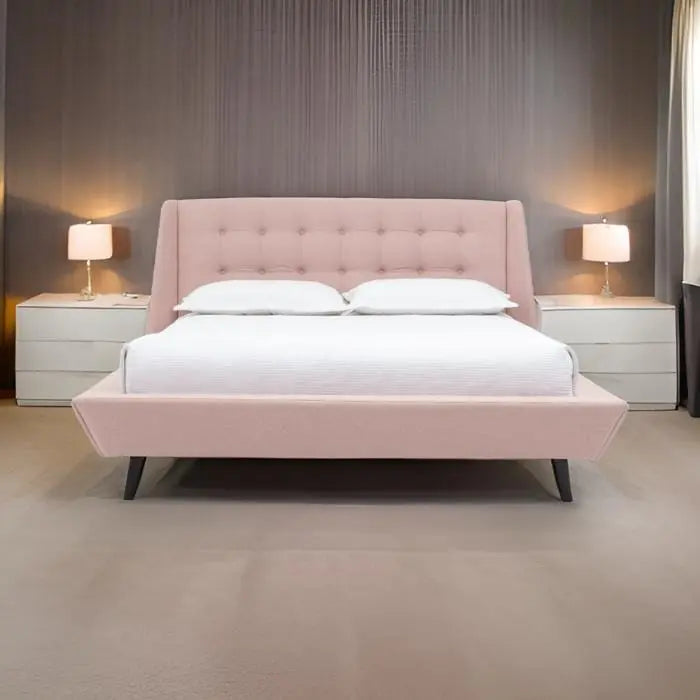 Pat dormitor dumonde, tapitat Roz, Tokyo 180x200 cm, somiera inclusa CRNB