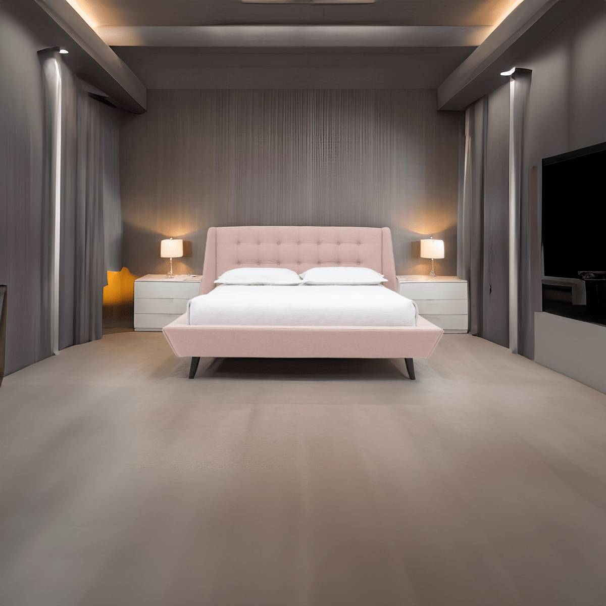 Pat dormitor dumonde, tapitat Roz, Tokyo 180x200 cm, somiera inclusa CRNB