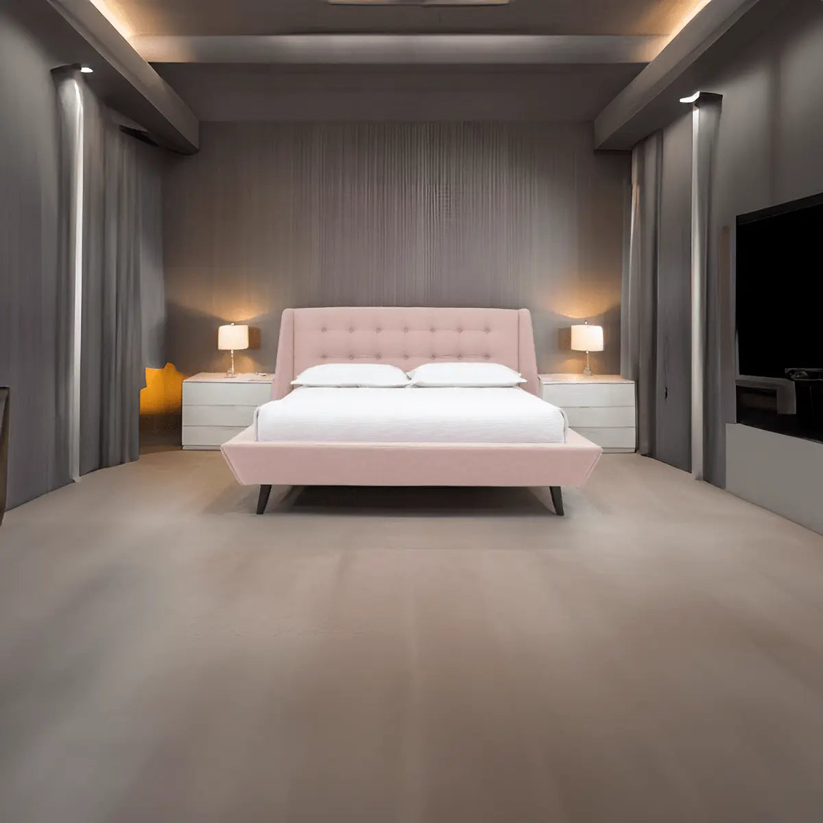 Pat dormitor dumonde, tapitat Roz, Tokyo 180x200 cm, somiera inclusa CRNB