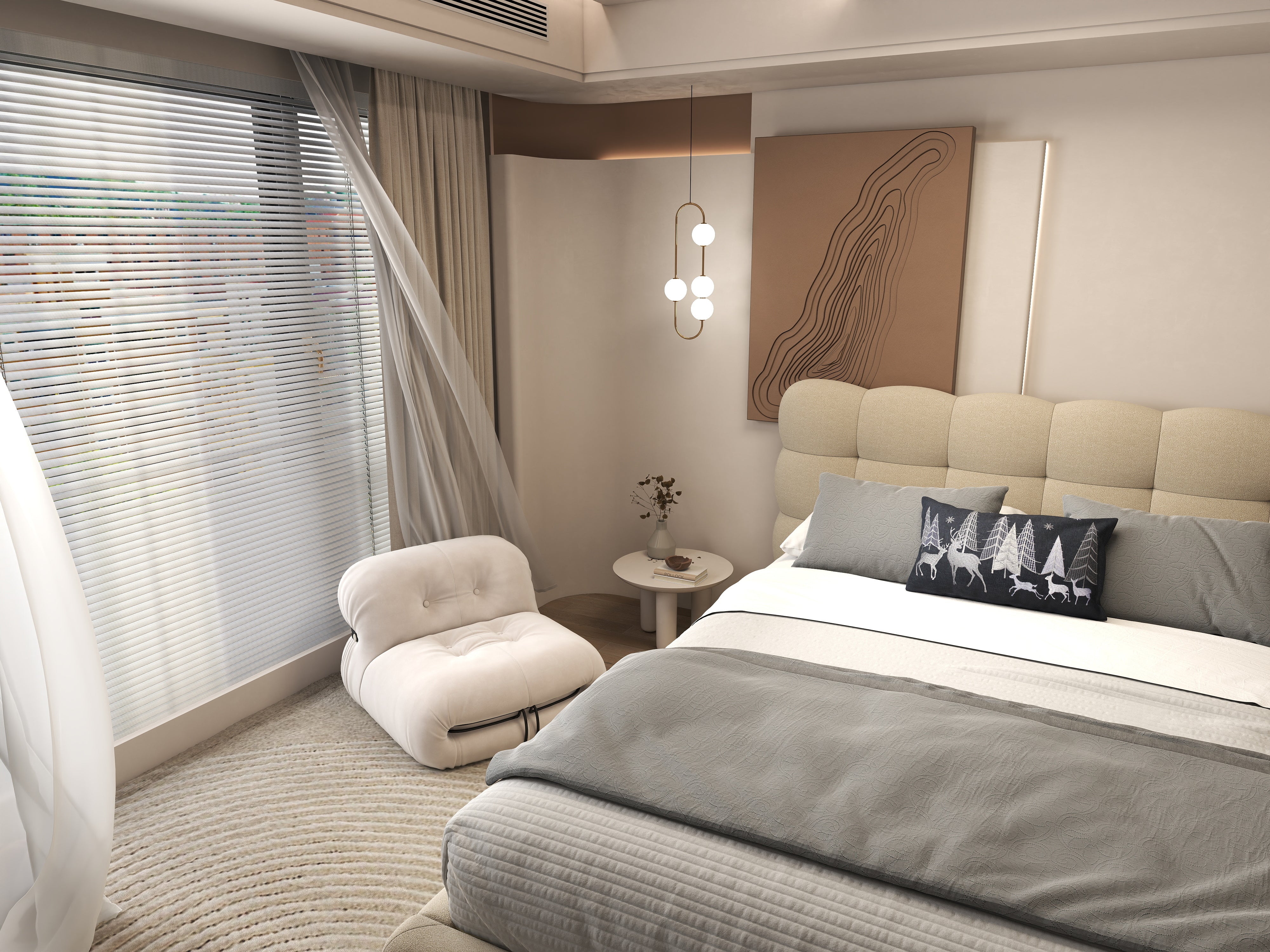 Pat dormitor dumonde, tapitat bej cu LED, "floating bed" Cloud 160x200 cm, somiera inclusa WLS