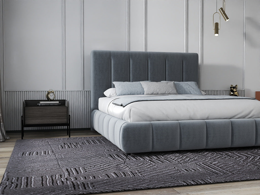 Pat dormitor dumonde, tapitat gri, Divaneo 180x200 cm, somiera rabatabila inclusa, spatiu depozitare WLS