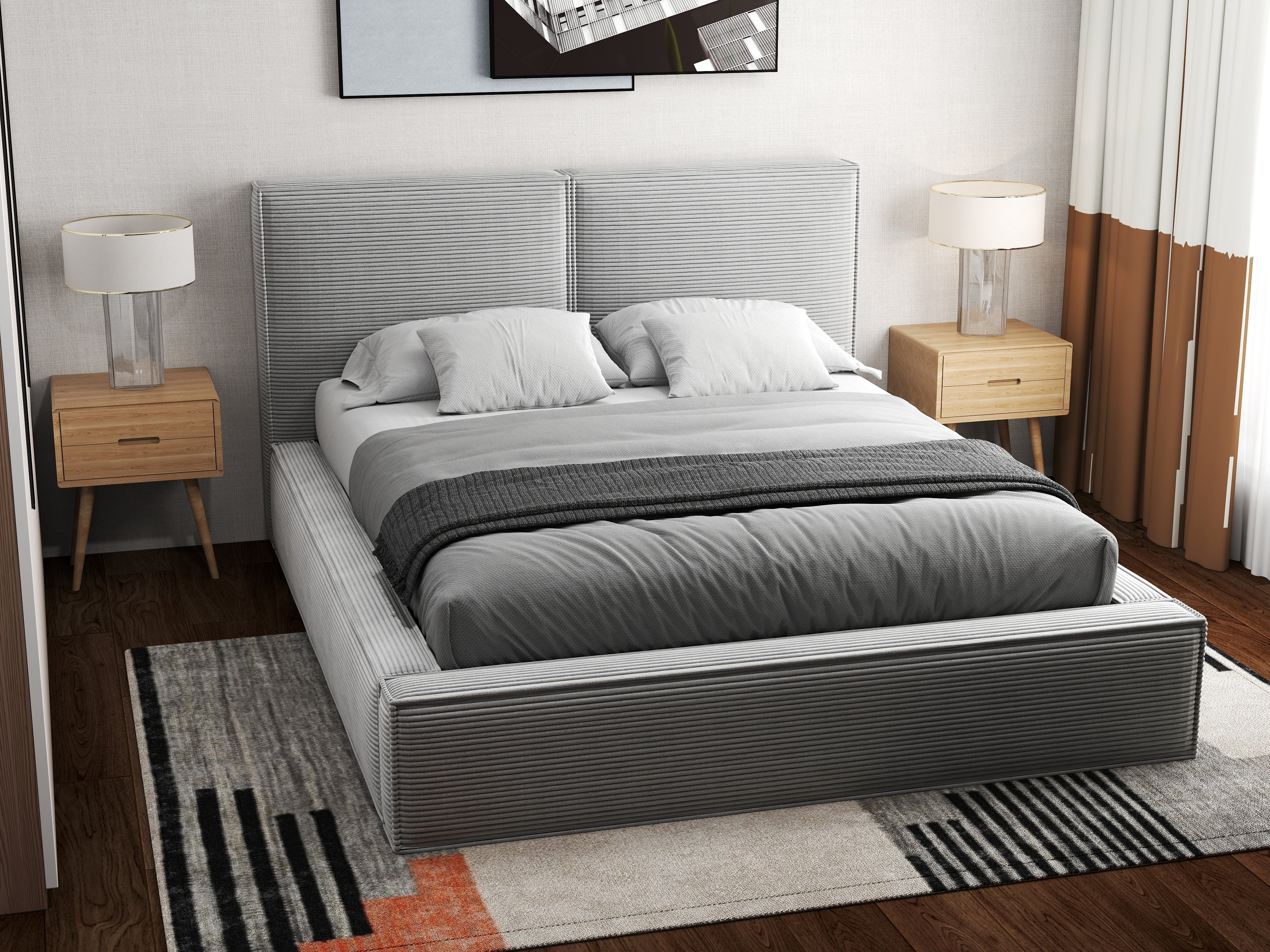 Pat dormitor dumonde, tapitat gri, Dreamer 160x200 cm, somiera rabatabila inclusa, spatiu depozitare WLS