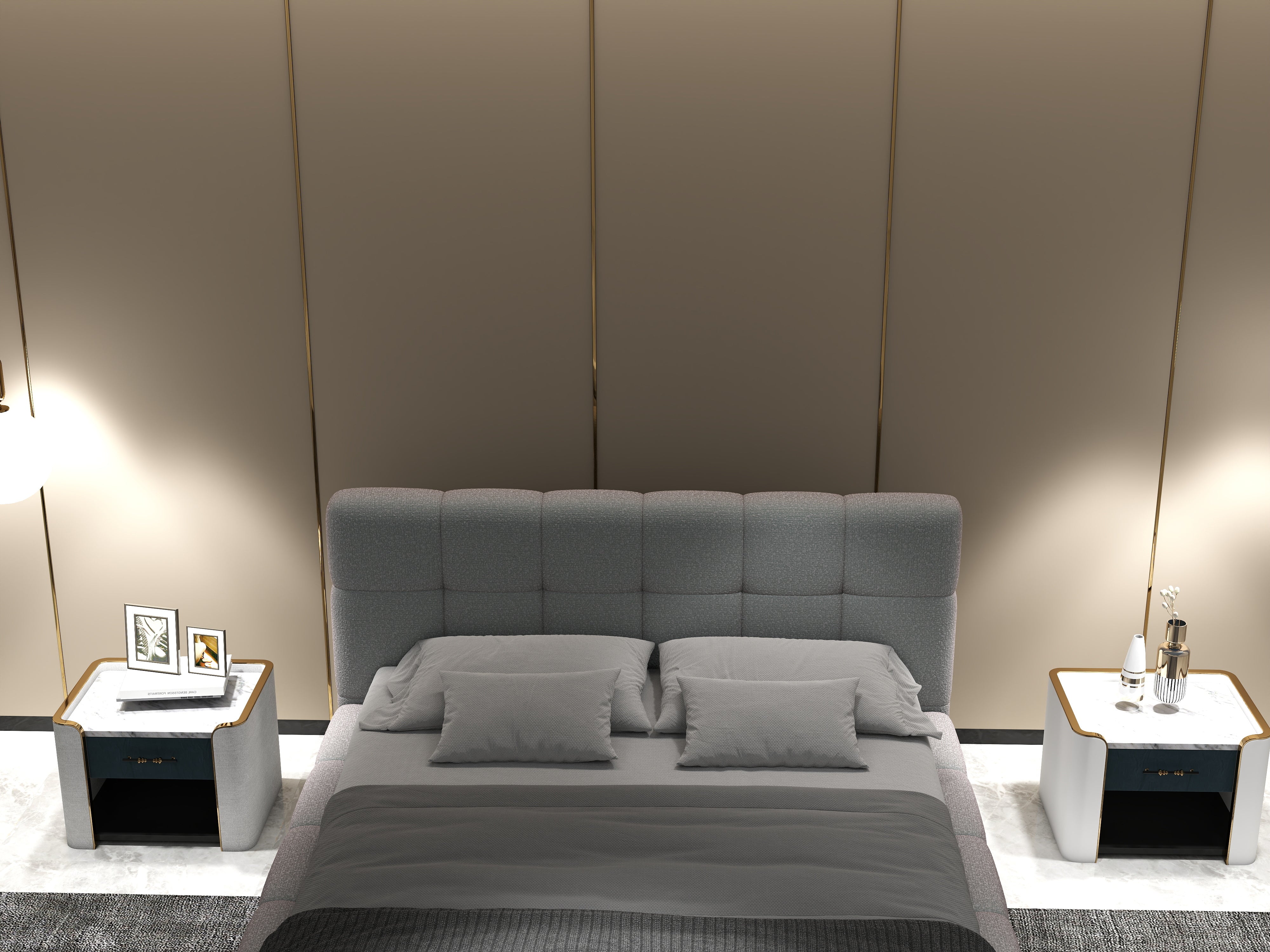 Pat dormitor dumonde, tapitat gri, Lorenzo 160x200 cm, somiera rabatabila inclusa, spatiu depozitare WLS